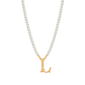 1928 16in. Gold-Tone L Initial Pearl Pendant - image 1