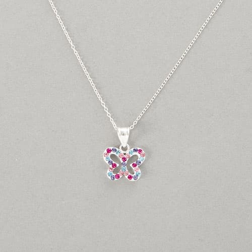 Kids Sterling Silver Multi Color Butterfly Crystal Pendant
