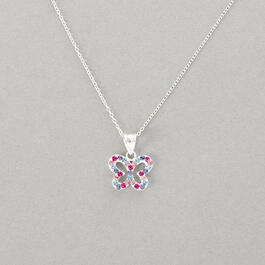 Kids Sterling Silver Multi Color Butterfly Crystal Pendant