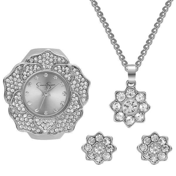 Womens Jessica Simpson Flower Ring Watch Set - JSR0002SL - image 