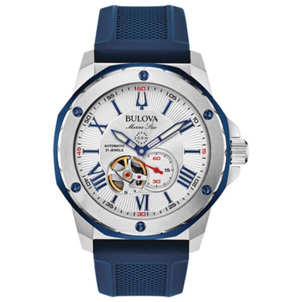 Mens Bulova Marine Star Blue Silicone Strap Watch - 98A225 - image 