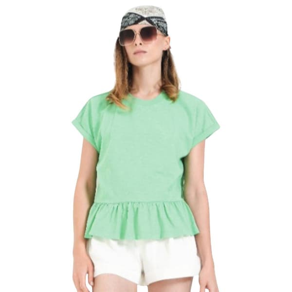 Womens MNK Short Roll Slv Knit Tee W/Ruffle Hem