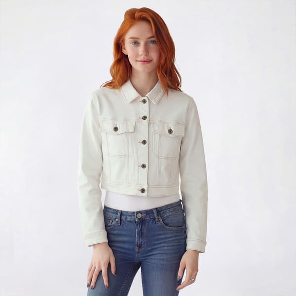 Juniors Love Tree Button Front Denim Boxy Trucker Jacket - image 