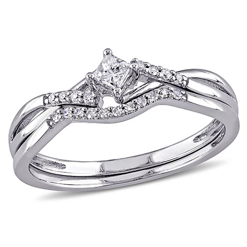 Loveblooms&#40;tm&#41; Princess & Round Diamond Bridal Ring Set