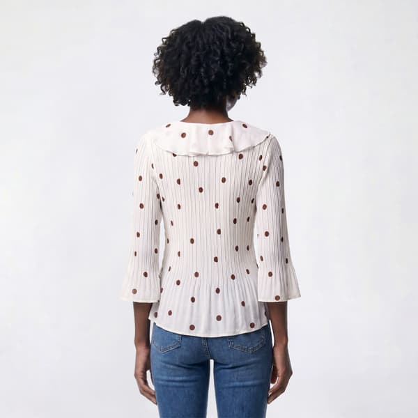 Womens Floral & Ivy 3/4 Ruffle Front Dot Pleater Blouse