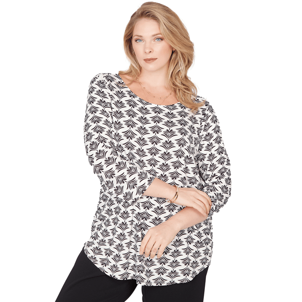 Plus Size Emaline Key Items 3/4 Sleeve Boat Neck Geometric Tee - image 
