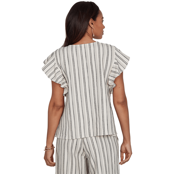 Womens Ruby Rd. Tropical Noir Flutter Sleeve Stripe Blouse