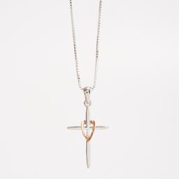 Sterling Silver & Rose Gold Cross Pendant Necklace