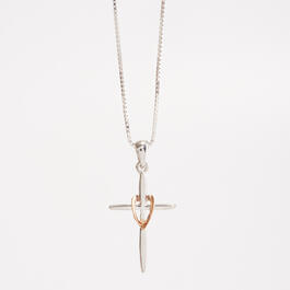 Sterling Silver & Rose Gold Cross Pendant Necklace