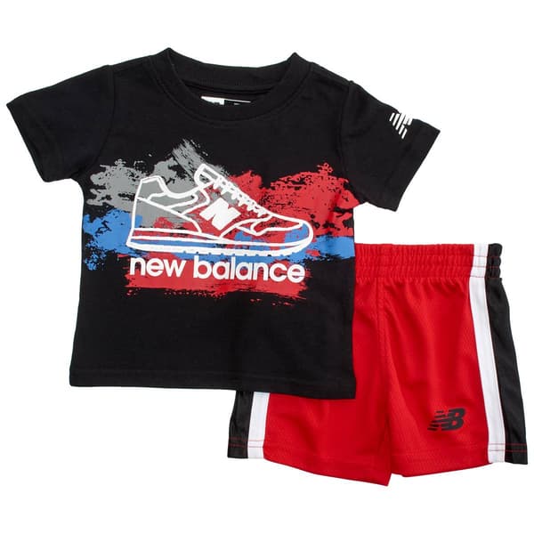 Baby Boy (12-24M) New Balance Sneaker Tee & Mesh Shorts Set - image 