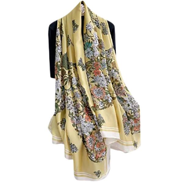 Womens Renshun Sophisticated Floral Silk Oblong Scarf - Yellow - image 