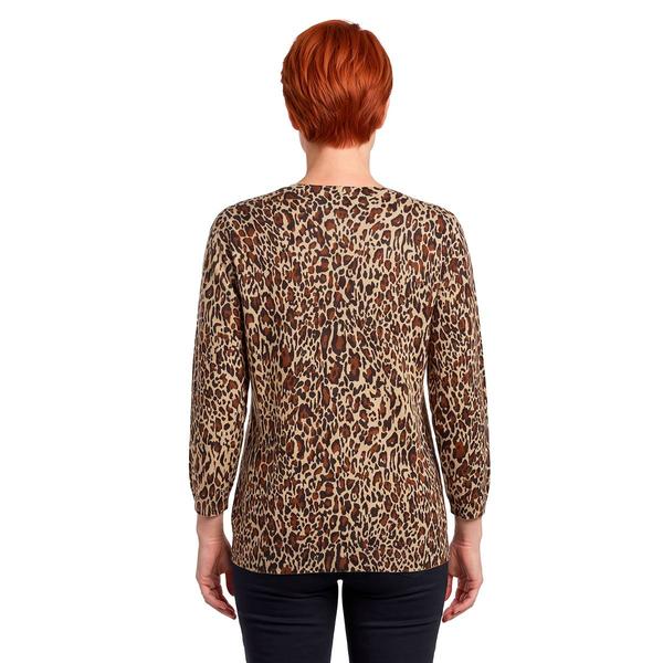 Womens Emily Daniels 3/4 Sleeve Animal Rhinestone Sweater