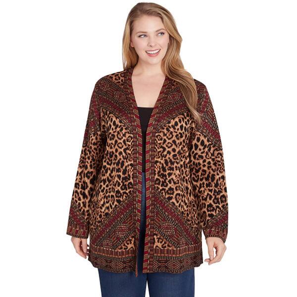 Plus Size Ruby Rd. Go Wild Open Front Leopard Jacquard Cardigan - image 
