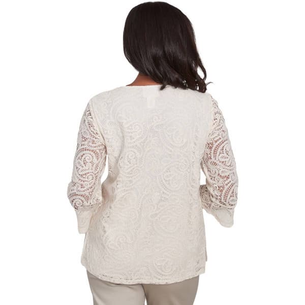 Womens Alfred Dunner Coming Up Roses 3/4 Flare Sleeve Lace Top