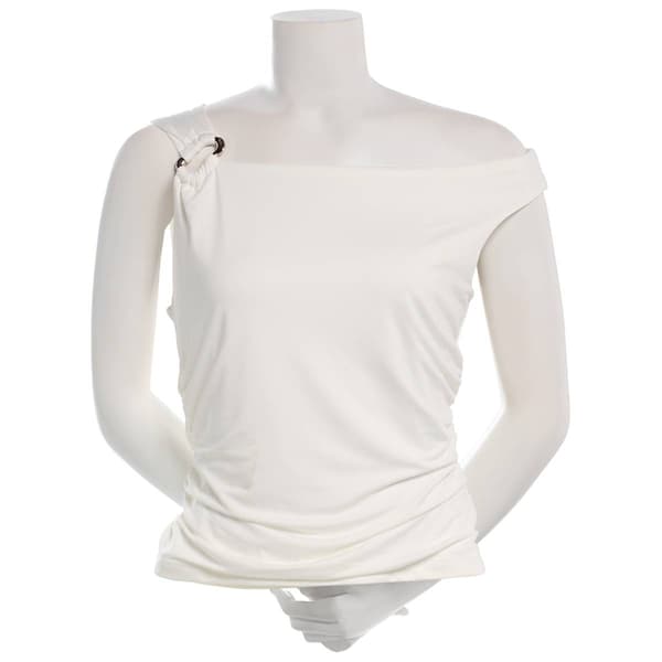 Juniors Madden Girl Off the Shoulder Asymmetrical Top w/ Hardware - image 