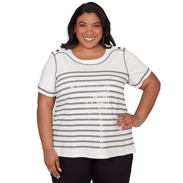 Plus Size Alfred Dunner Crowd Pleaser Sequin Stripe Blouse