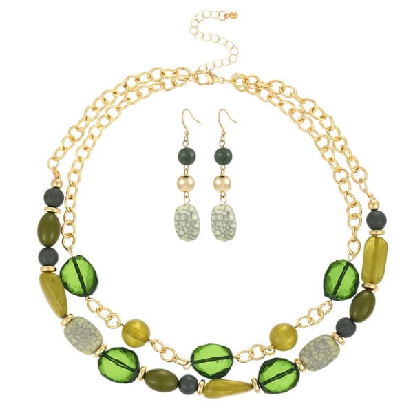 Ashley Cooper&#40;tm&#41; 2-Row Green Beaded Necklace & Earrings Set - image 