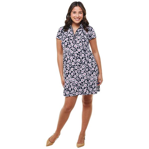 Petite MSK Short Sleeve Floral Half Zip Neck Shift Dress - image 