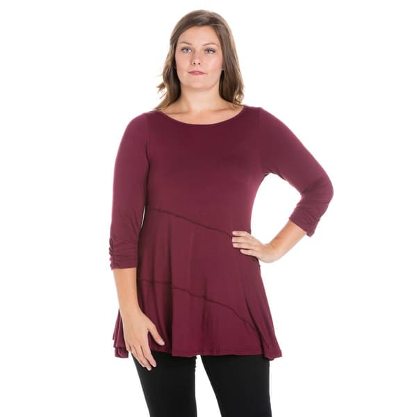 Plus Size 24/7 Comfort Apparel Ruched Sleeve Swing Tunic Top - image 