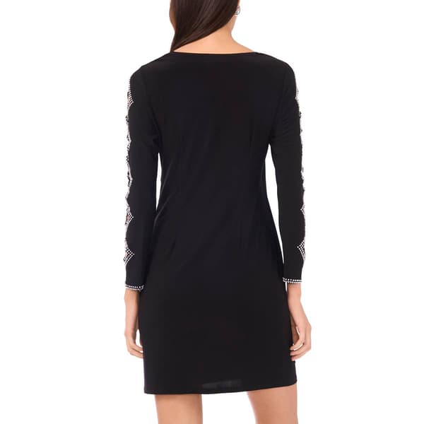 Womens MSK Cutout Long Sleeve Rhinestone Surplice A-Line Dress