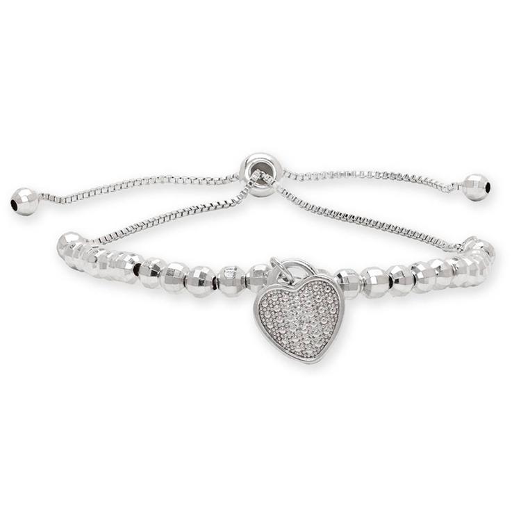Accents by Gianni Argento Heart Charm Bead Adjustable Bracelet