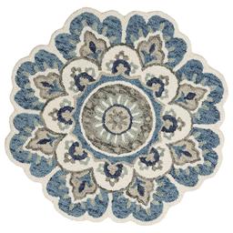 9th & Pike(R) Round Wool Blue & Cream Floral Hand Tufted Area Rug