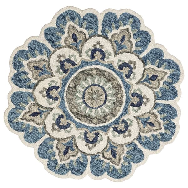 9th & Pike(R) Round Wool Blue & Cream Floral Hand Tufted Area Rug - image 