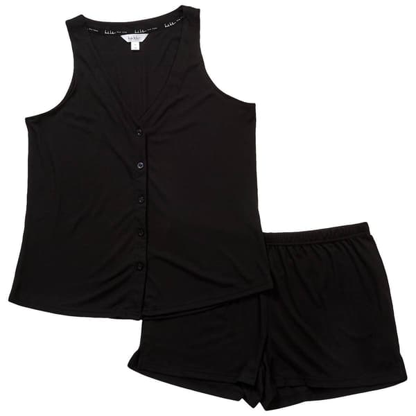 Womens Nicole Miller Tank Rib Button Front Short Pajama Set - image 