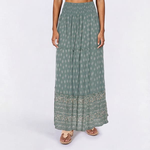Juniors Pink Rose Gauze Print Tier Wide Smock Waist Skirt