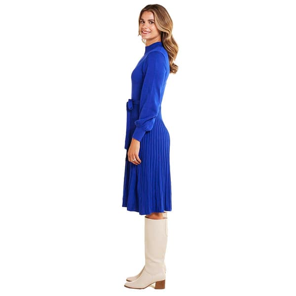 Womens Nina Leonard Long Sleeve Mock Neck Pleated Sweater Dress