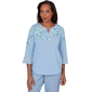 Petite Alfred Dunner Caribbean Blues Floral Embroidery Blouse - image 1