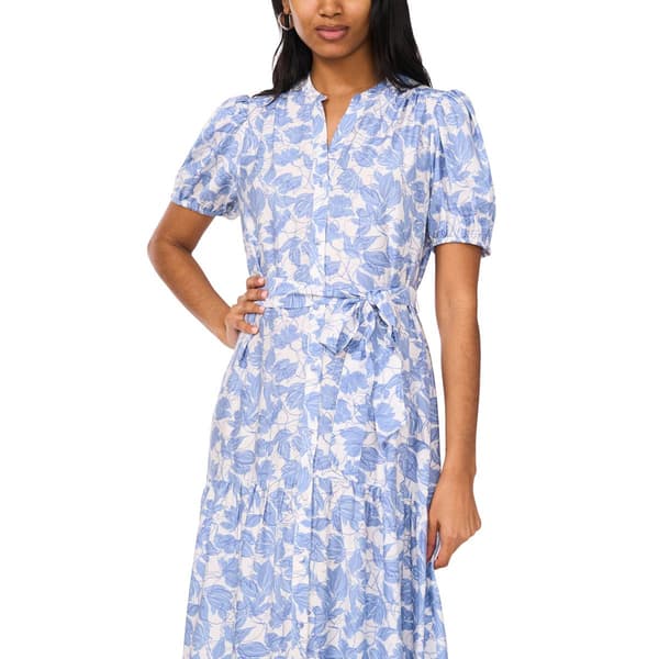 Womens MSK Puff Sleeve Floral Tie Waist Chiffon Maxi Dress