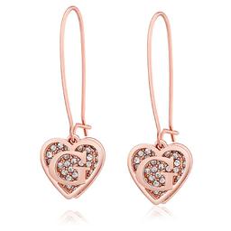 Guess Rose Gold-Tone Shephard's Hook G Logo Heart Earrings
