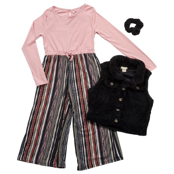 Girls &#40;7-12&#41; One Step Up 2pc. Sherpa Vest & Jumpsuit - image 