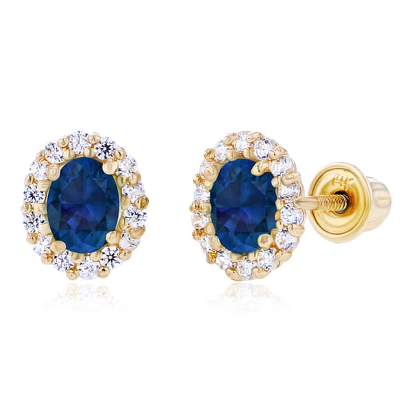 Gemstone Classics(tm) Yellow Gold Blue Sapphire Oval Earrings - image 