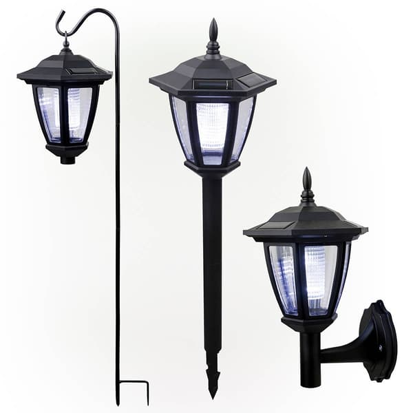 Alpine Solar Powered Black Lantern w/ LED Light
