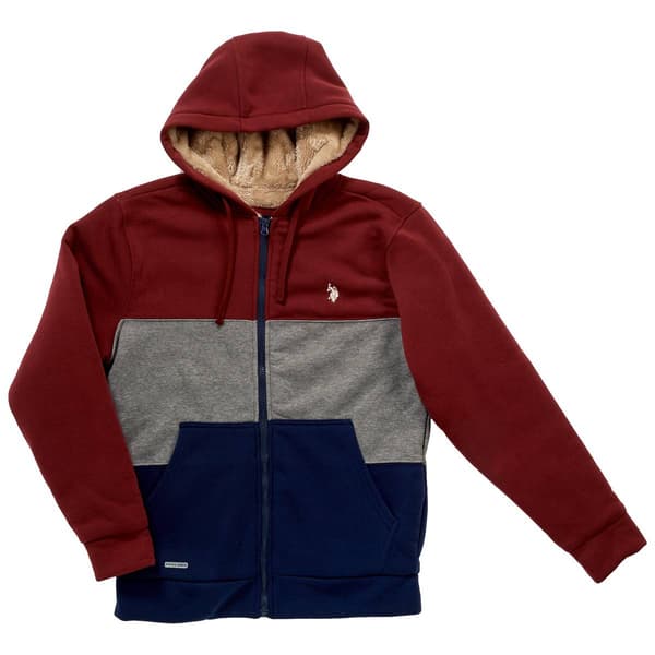 Mens U.S. Polo Assn. 3 Color Block Sherpa Hoodie