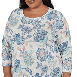 Plus Size Alfred Dunner Ann Arbor 3/4 Sleeve Floral Blouse