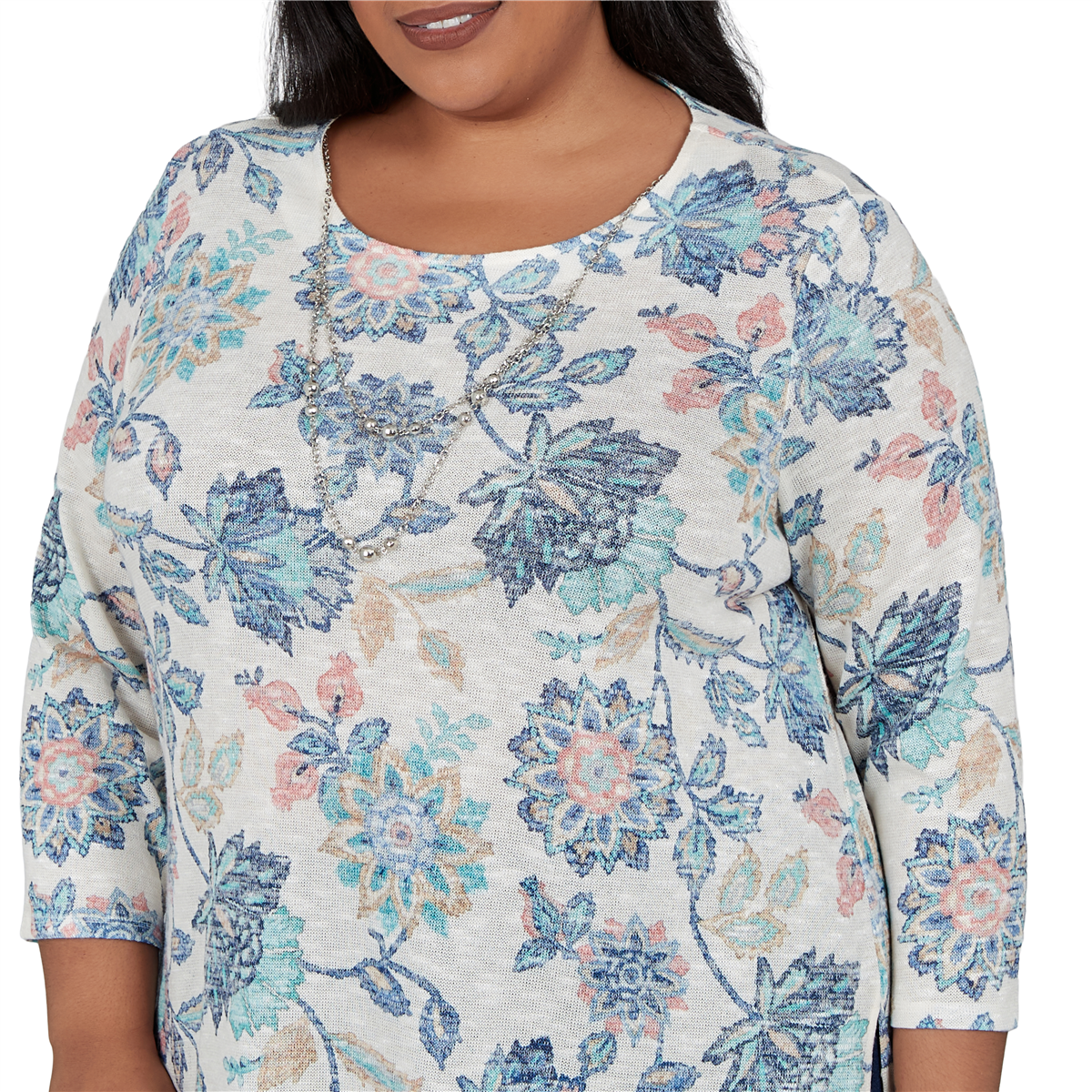Plus Size Alfred Dunner Ann Arbor 3/4 Sleeve Floral Blouse