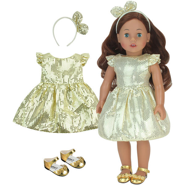 Sophia&#39;s® Sequin Holiday Dress &amp; Ankle Strap Shoes for Dolls