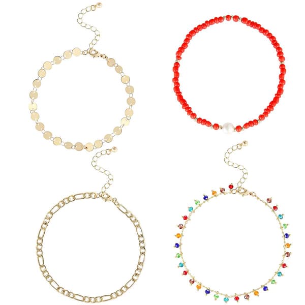 Jessica Simpson Imitation Yellow Gold Plated Multi Anklet Set - image 
