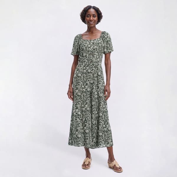 Womens Luxology Short Sleeve Square Neck Floral Challis Jumpsuit - image 