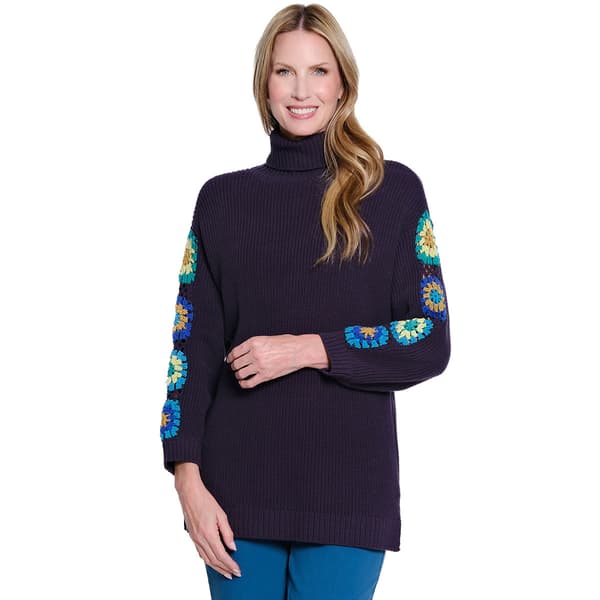 Womens Multiples 3/4 Crochet Sleeve Turtleneck Sweater - image 