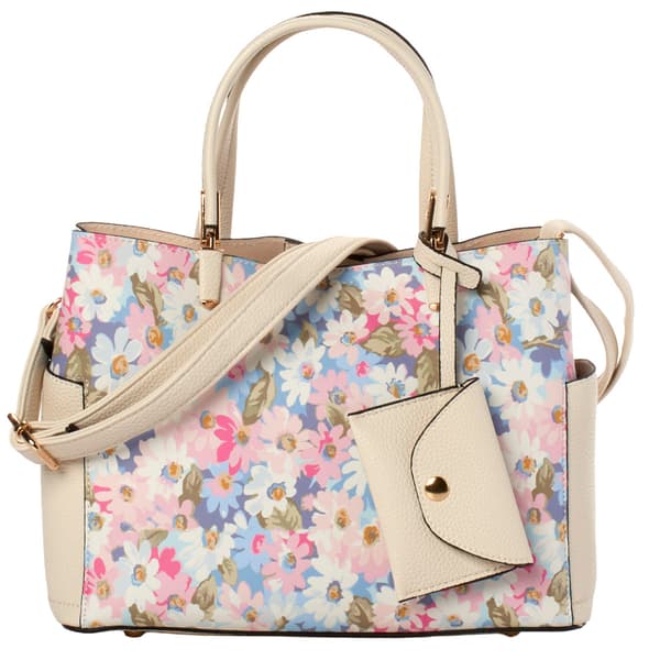 DS Fashion Triple Compartment Floral Satchel with Card Case
