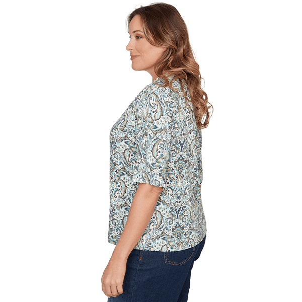 Plus Size Skye’s the Limit Fresh Start 3/4 Sleeve Jacquard Blouse