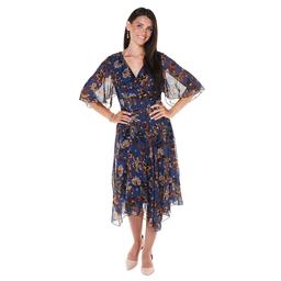 Womens Rabbit Rabbit Rabbit Surplice Neck Foil Chiffon Midi Dress