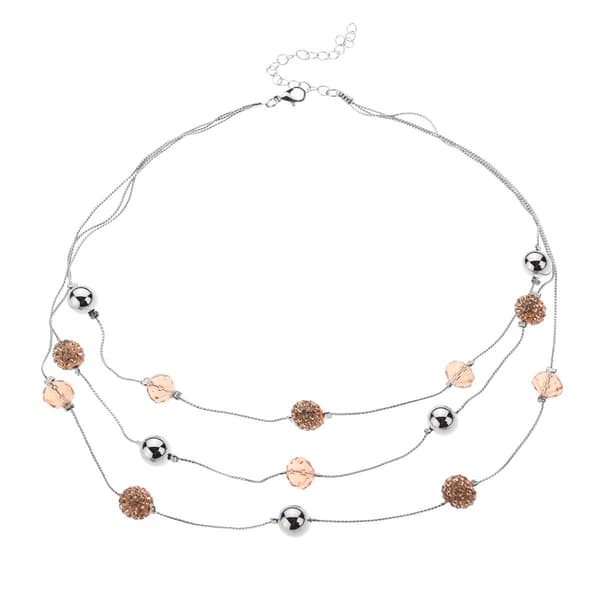 Ashley Cooper(tm) Silver Pink Beaded 3 Row Layered Necklace - image 