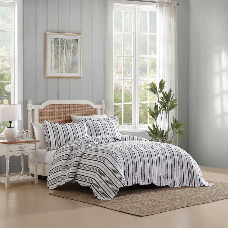 Laura Ashley Stripe Perfection Cotton Reversible Quilt Set