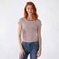 Juniors Pink Rose Short Sleeve Rib Stripe Side Ruch Tee - image 2
