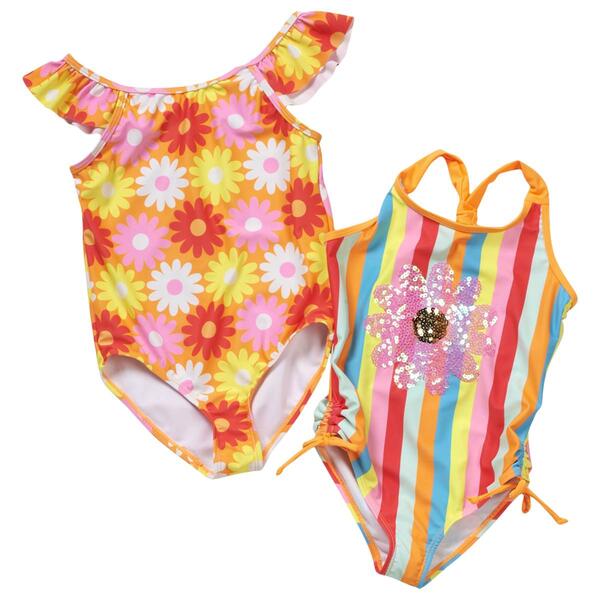 Girls &#40;7-12&#41; BMagical 2pk. One Piece Daisy Swimsuits - image 